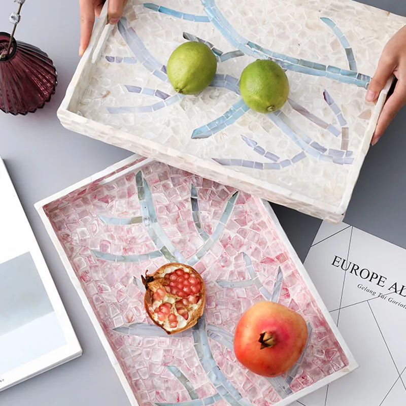 

Luxury Art Wood Pink Color Storage Tray Fruit Food Tea Cup Home Box Jewelry Necklace Display Decoration