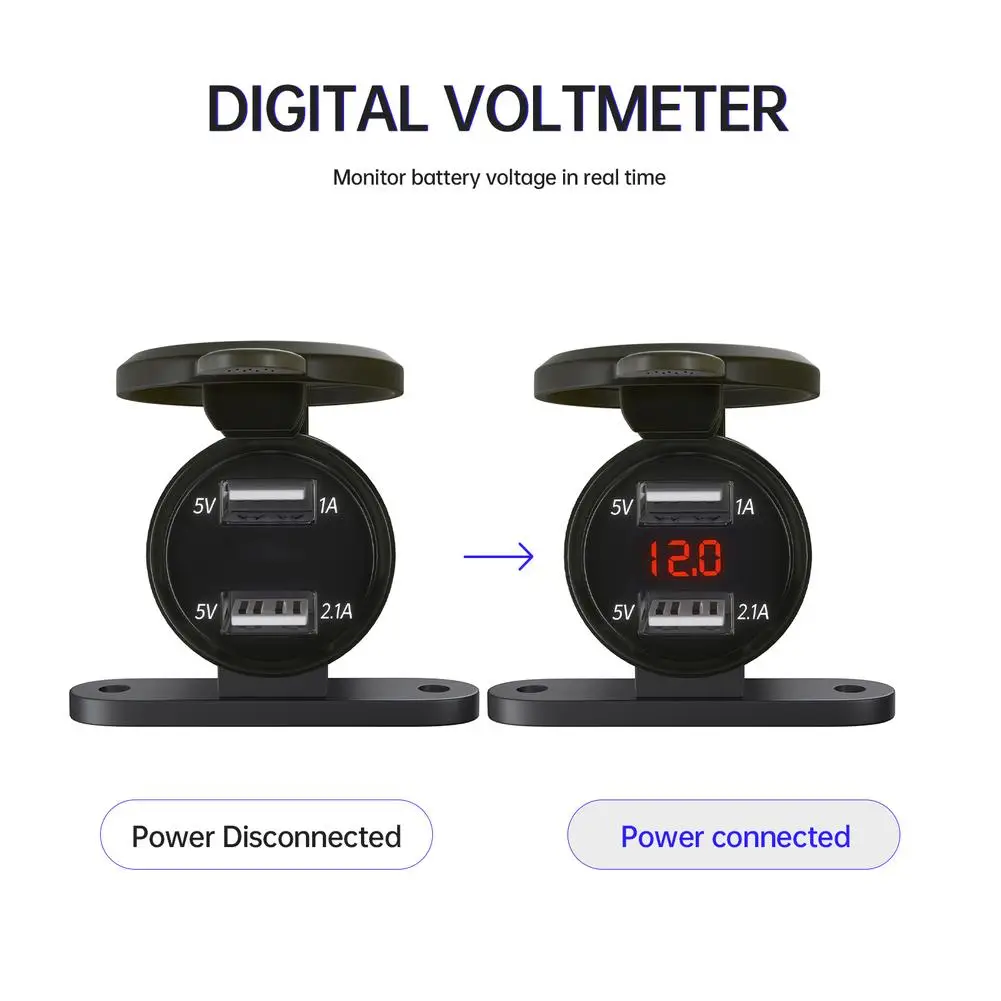 Enchufe de carga UDB para motocicleta, adaptador de corriente con medidor de voltaje, 3.1A, puerto Dual, teléfono móvil