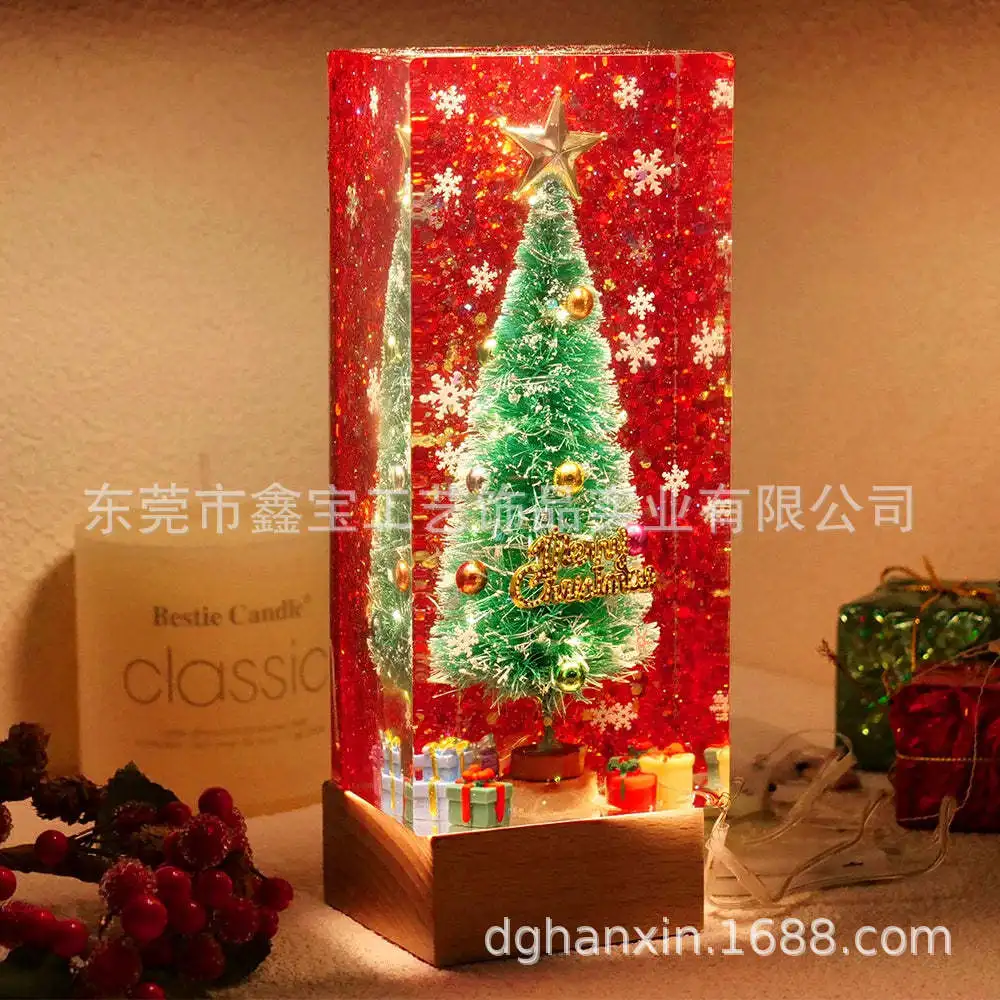 

"Custom Epoxy Resin Christmas Tree Snowman, Square Coating Desktop Decor, Festive Gift Idea"