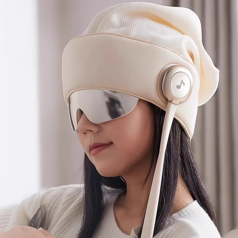 Masajeador de cabeza para dormir R2, gorro de masaje para el cuero cabelludo, masajeador de ojos Cervical, reproductor de música Bluetooth, 4 niveles de intensidad de masaje