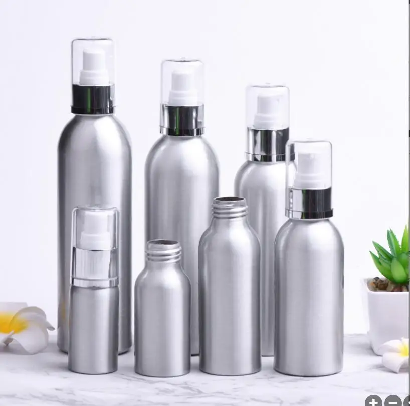 250ml Aluminium bottle silver press pump lotion emulsion serum facial toner foundation sprayer fragrance skin cosmetic packing