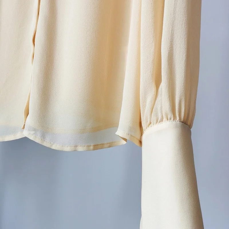 Birdtree, chemisier 100% soie véritable, hauts décontractés à col en v Double couche pour femmes, simple boutonnage, manches complètes, nouvelle chemise ample 2025 T5D403JF