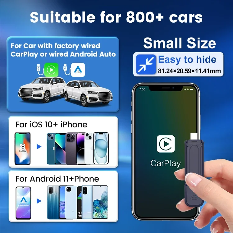 Fast Transfer Stable Carlink Kit Wireless Carplay Android Auto Ai Box Adapter Smart Map Music Car Play Usb Convert for Car Moto