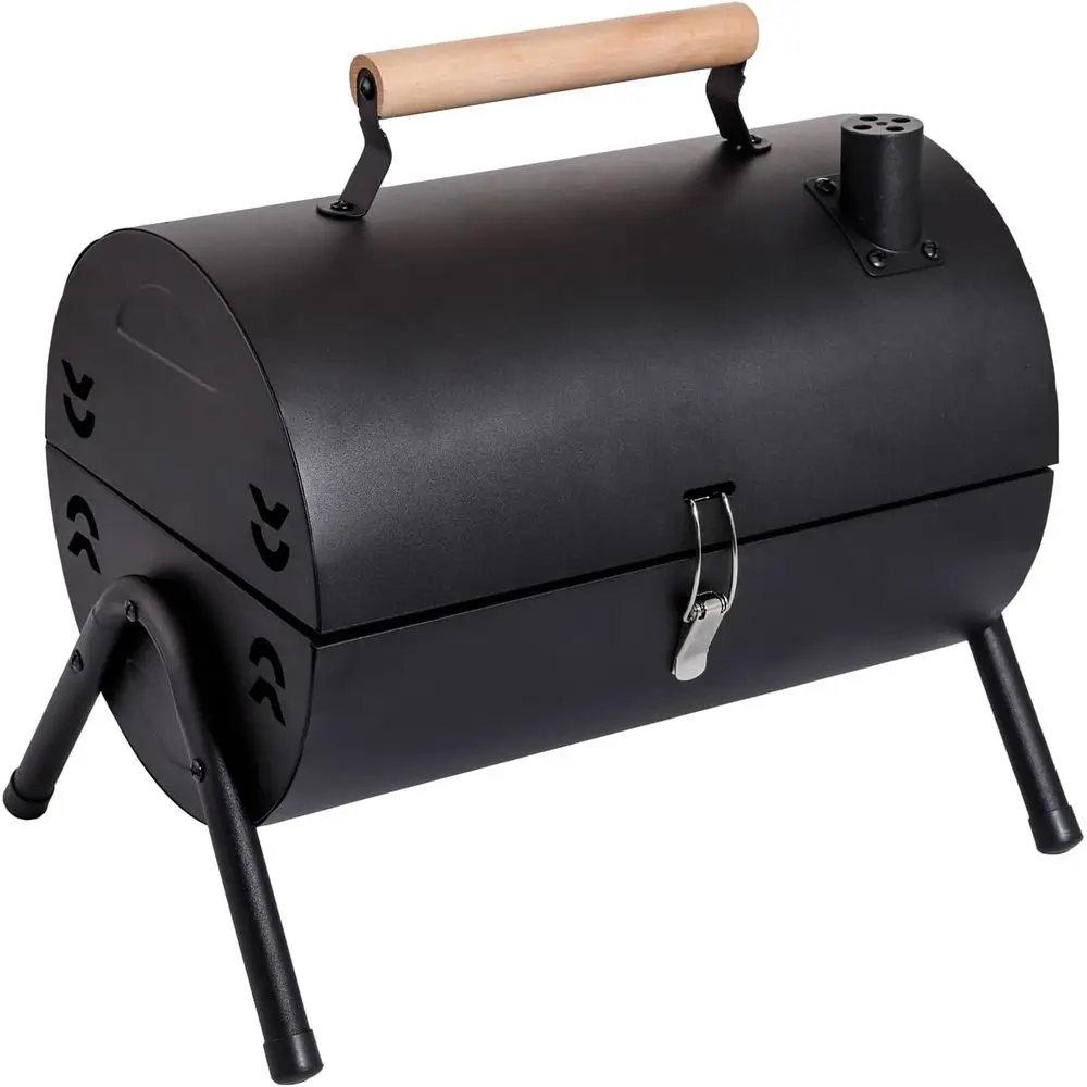 

Portable Charcoal Grill, Table Top, BBQ Outdoor Cooking, Camping, Picnics, Backyard, Balcony, Black, 2 Carbon Tanks, 2 Grill Net