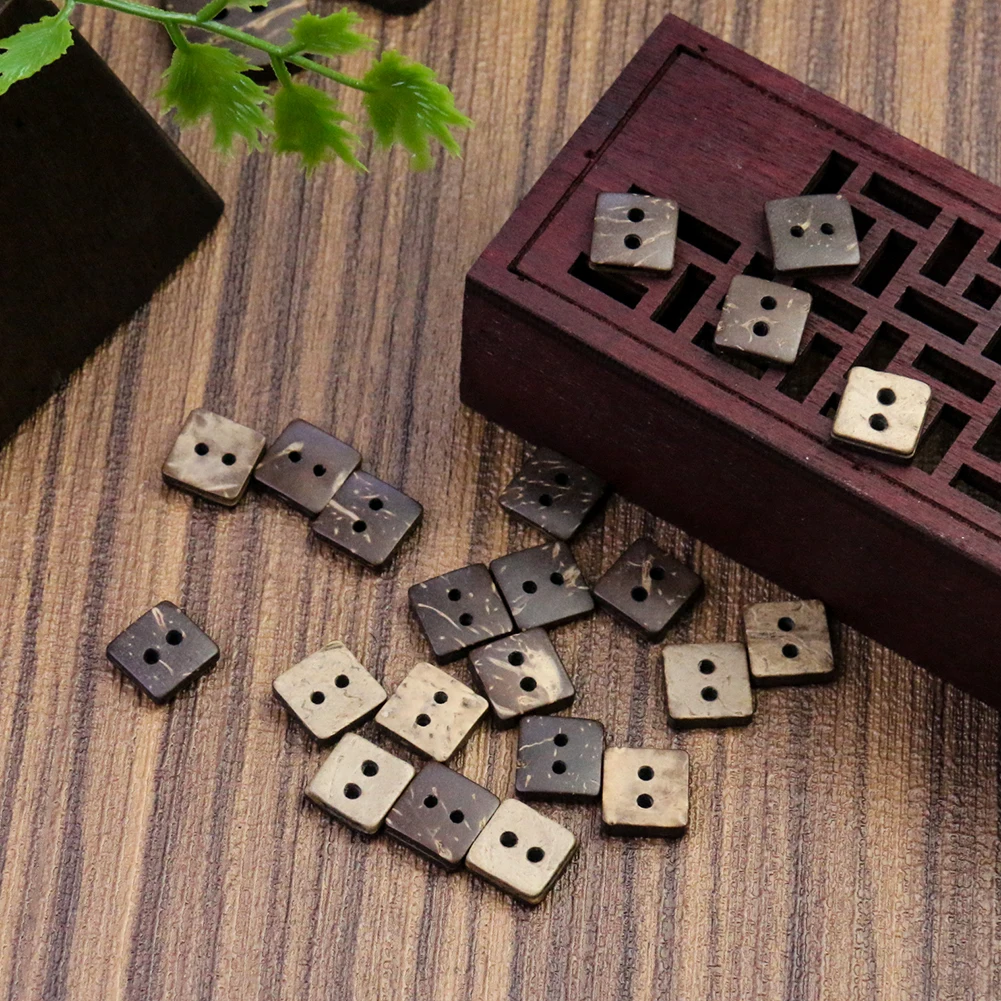 10pcs Random Two Hole Retro Natural Coconut Shell Square Button Sweater Fastener Coat Ornament Press Stud Clothing Accessories