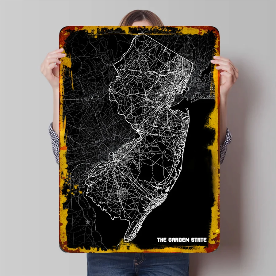 New Jersey Map Art Metal Wall Decor USA City Street Line Drawing Modern Minimalist Home Decoration