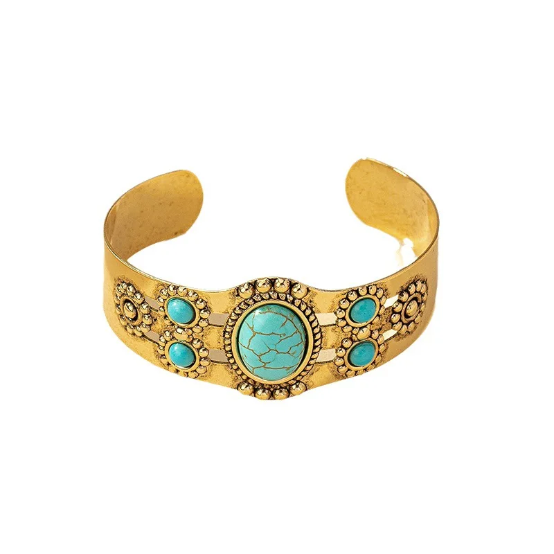 Western Jewelry Wholesale Blue Turquoise Bangle Gemstone Bracelet Southwestern Style Boho-Chic Faux Turquoise Cuff Bracelet