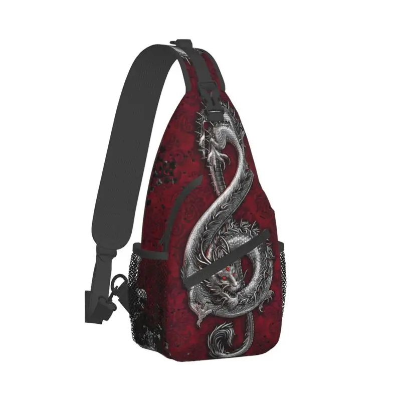 Música Dragão Padrão Gótico Sling Bag para Ciclismo Camping Homens Estilo Chinês Asiático Crossbody Peito Mochila Ombro Daypack