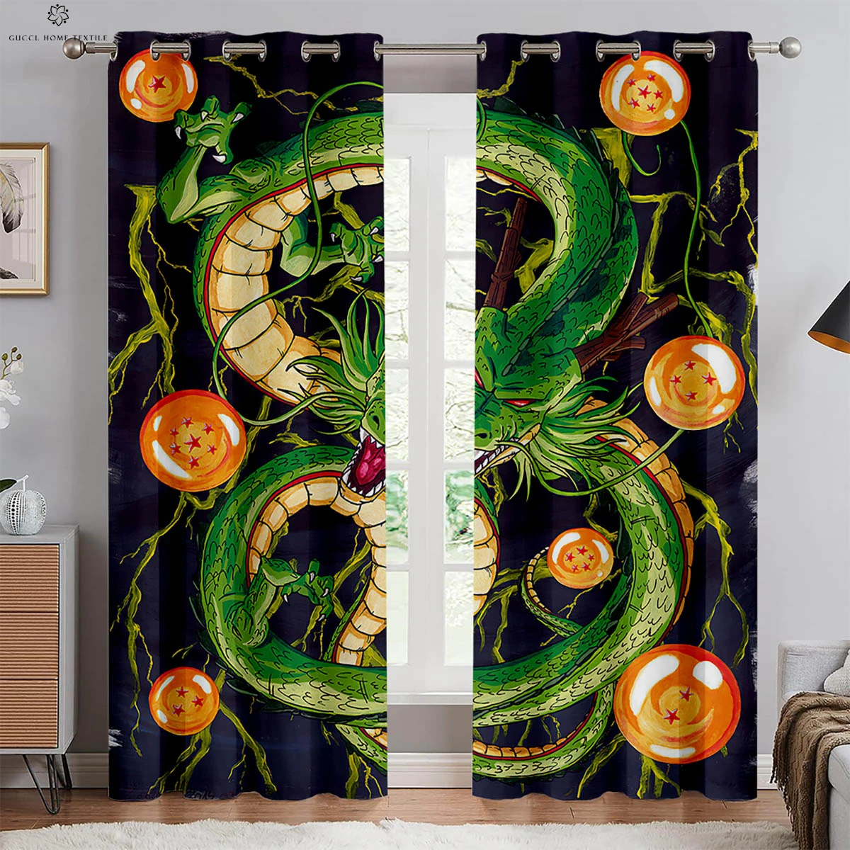 Animation Japanese Dragon Print Curtains Polyester Fiber Bedroom Living Room Dormitory Window Decoration Curtains 2 Pieces