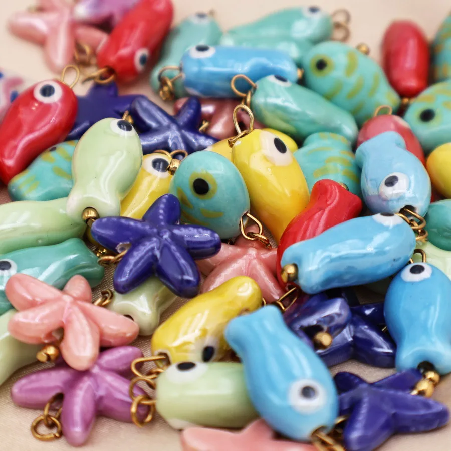 DIY Colorful 18k Real Gold Ocean Charms Shell Conch Starfish Charm Necklace Boho Summer Necklaces Beach Jewelry for Women Girls
