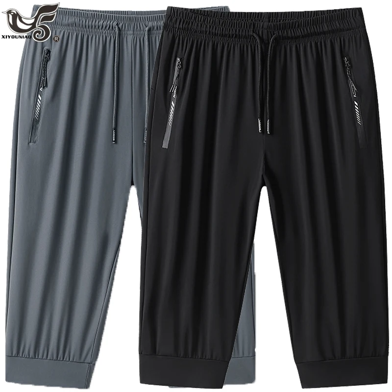 Plus Size 7XL 8XL 9XL Summer Men's Capri Shorts Quick Dry Below Knee 3/4 Capri Pants Outdoor Cycling Running Shorts Men Clothing