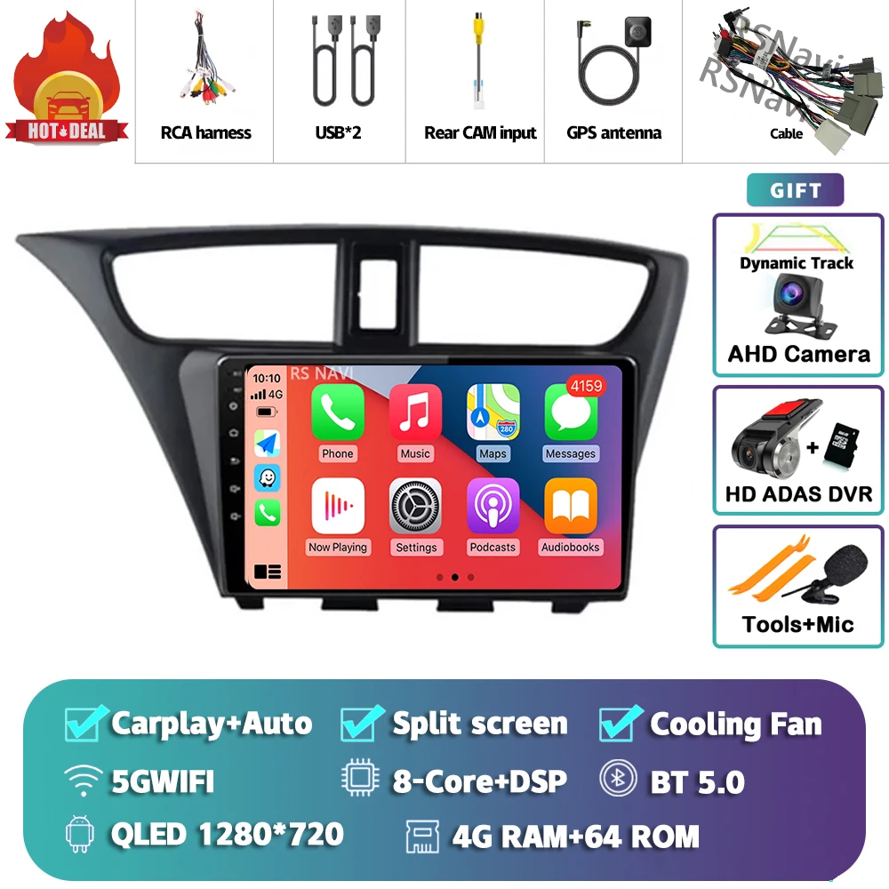 Android 15 Carplay Auto Voor Honda Civic Hatchback 2012 2013 2014 2015 2016 2017 Multimedia Autoradio Speler WIFI + 4G DSP Stereo