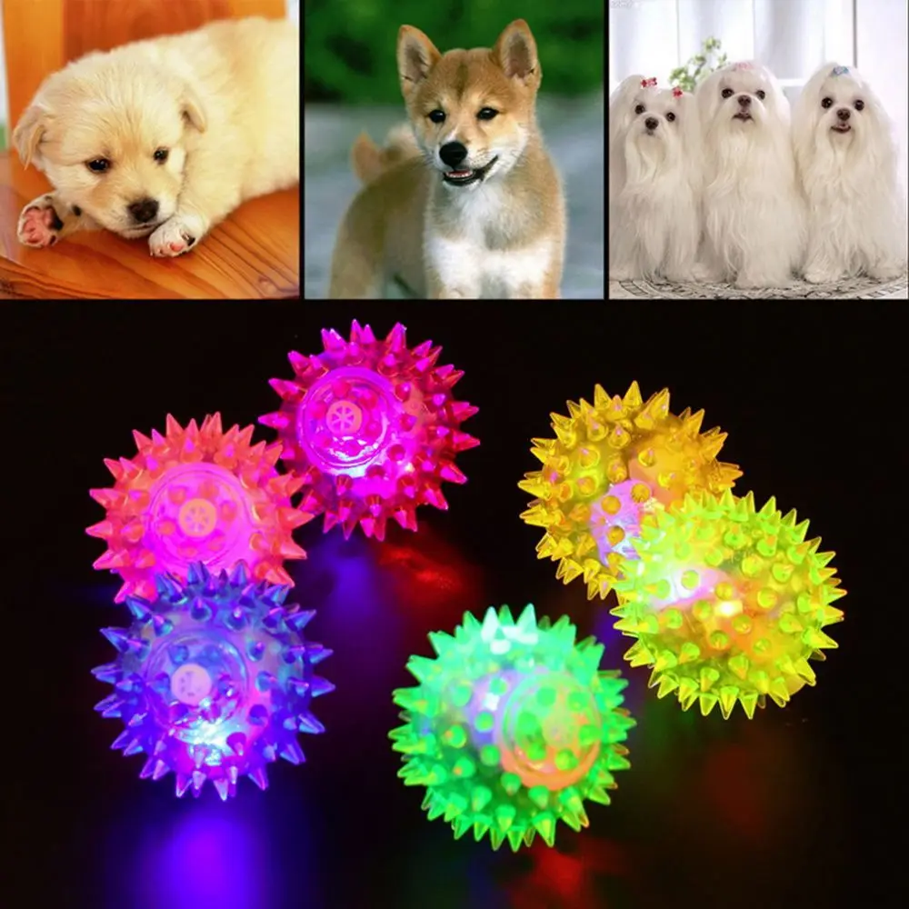 1pcs Squeaky Bell Puppy Rubber Dog  Pet Ball LED Light