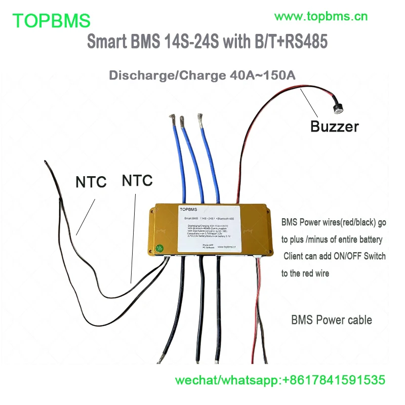 TOPBMS 14s-24s BMS Bluetooth RS485 40A 60A 80A 100A 150A Li-ion NMC baterai Lifepo4Battery LTO baterai Sodium-Ion