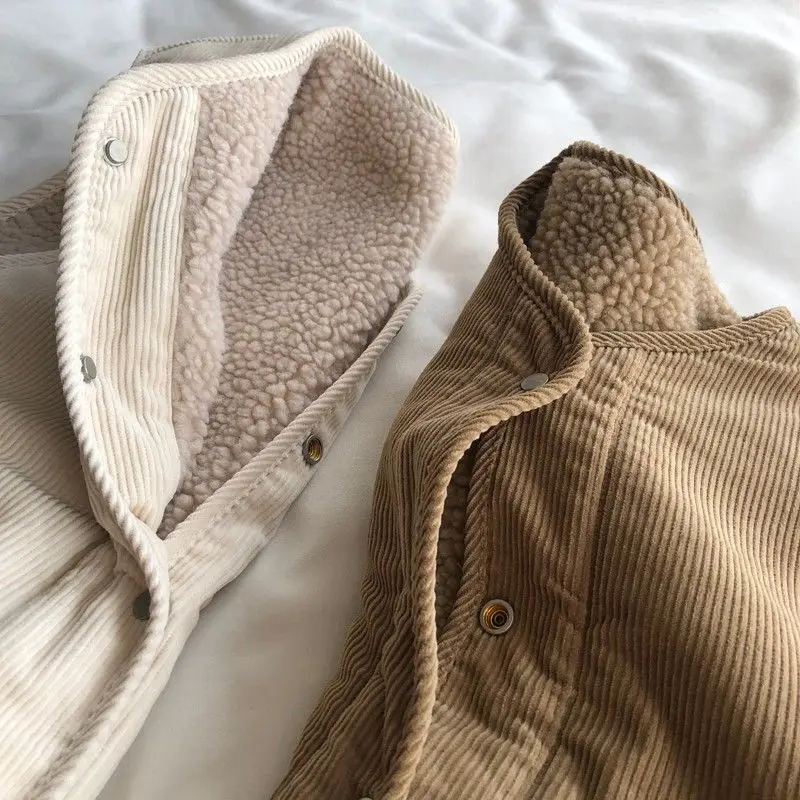 Women Waistcoat Retro Corduroy Corduroy Patchwork Lambwool Sleeveless Single Breasted Button Coat Two-way Wear Warm Pockets Vest