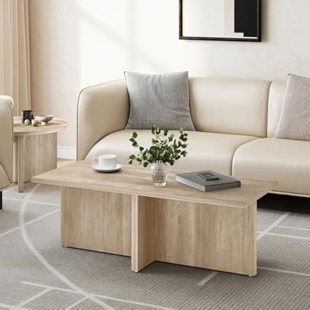 Mesa de centro moderna de 47 polegadas - Mesa central retangular minimalista escandinava para sala de estar