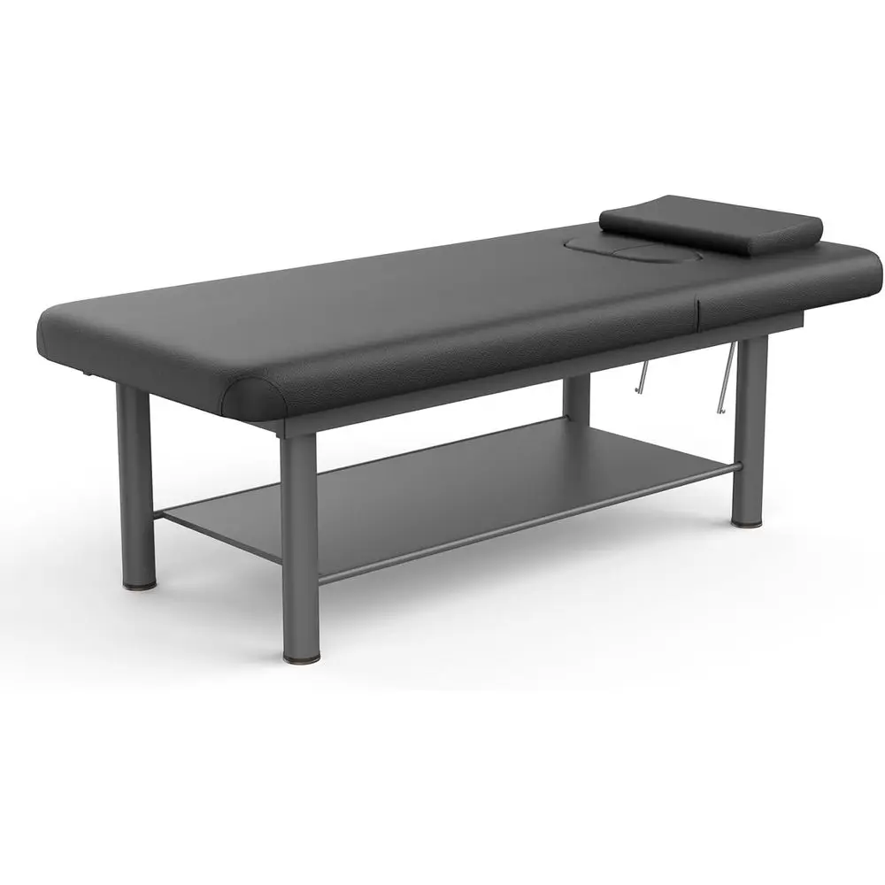 

Sturdy Adjustable Massage Table with Backrest, Suitable for Physical Therapy and Spa Treatments, Black Leather