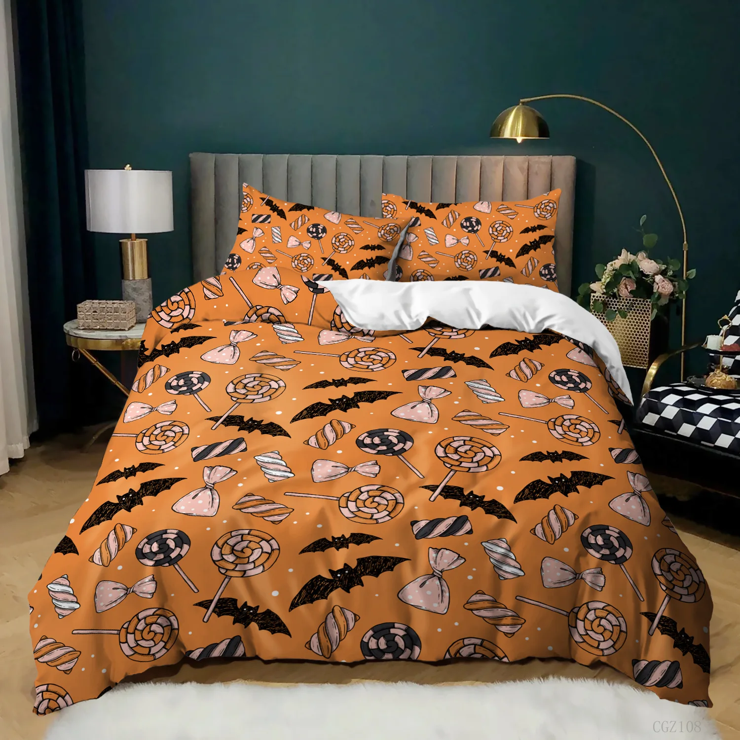 Halloween Bedding Set Gothic Spooky Duvet Cover Pumpkin Lantern Comforter Cover for Kids Boys Bat Spider Web Comforter Cover