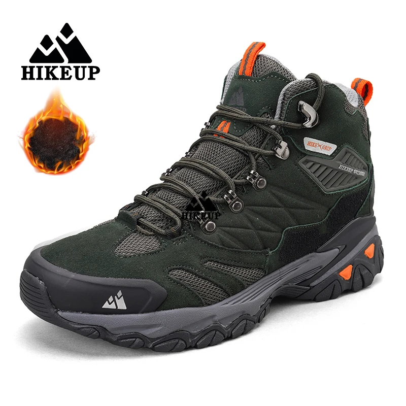 HIKEUP Winter Snow Boots for Men Platform Rubber Ankle Boots Man Designer Hiking Shoes Men\'s Sneakers Winter Leather Hiking Boot