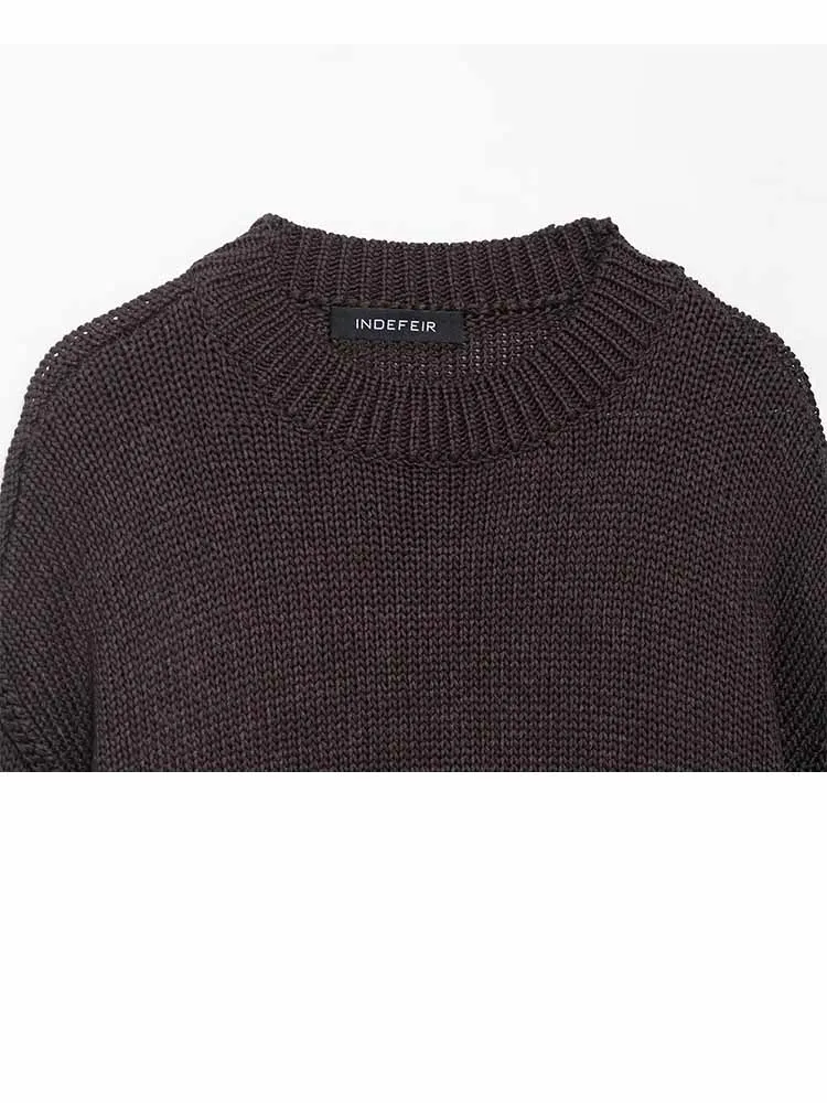 HH femme mode manches longues col rond couture décoration tricot pull femme tempérament solide décontracté tricoté pull