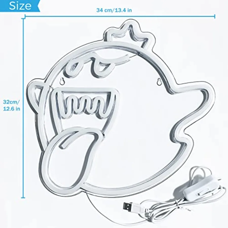 Neon Sign King Boo The Ghost Face LED Neon Light Mario Lamp Acrylic Sign for Game Room Decor Gaming Light Accessory Gifts for B
