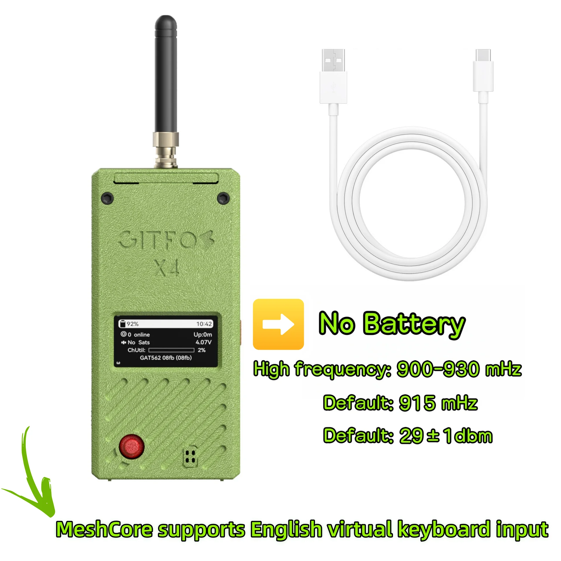 GITFOS Meshtastic nRF52840,LORA SX1262,L76K GPS Antenna,BT5.0,MeshCore Virtual Keyboard,Type-C Charger (Note: No Battery)