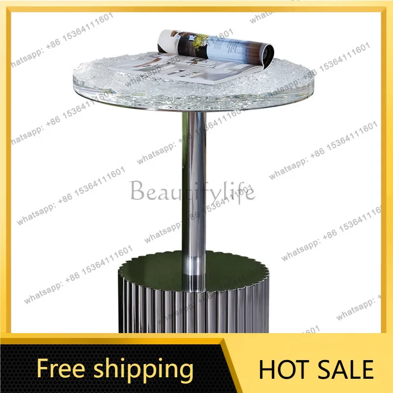 LS light luxury water corrugated acrylic coffee table designer artist home living room balcony stainless steel corner table