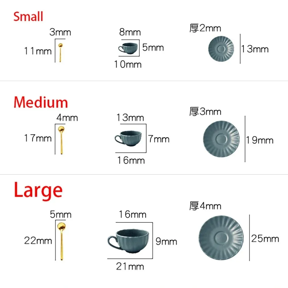 1/12 Dollhouse Accessories Miniature Coffee Cup Saucer Spoon Set Mini Tet Set Model Toy for Doll House Decoration