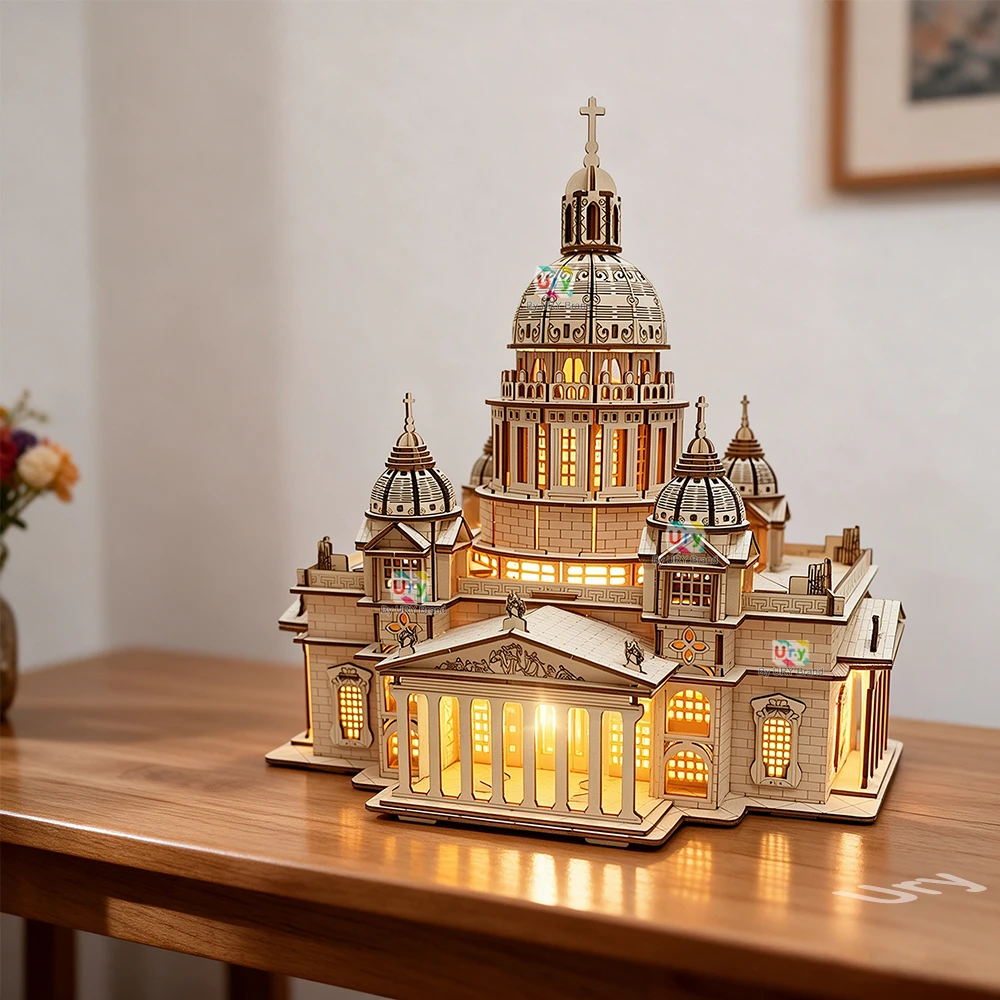 3D Wooden Puzzle Royal Castle Isaac's Cathedral in Russia Model With LED Light Assembly Kits For Adult DIY Decoration for Gifts