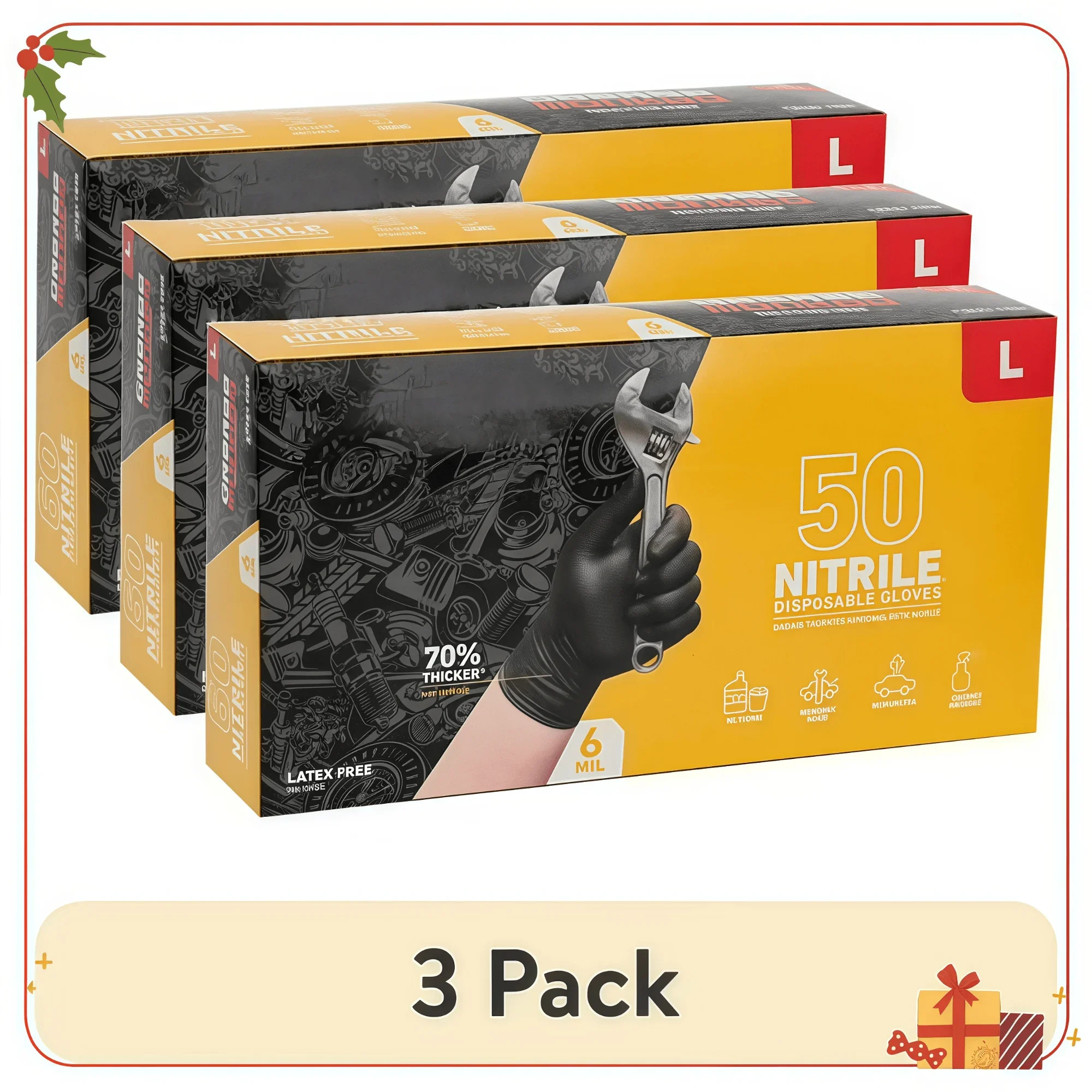 

(3 шт.) Нитриловые одноразовые перчатки, без латекса, с сенсорным экраном, черные, большие, 50 шт.