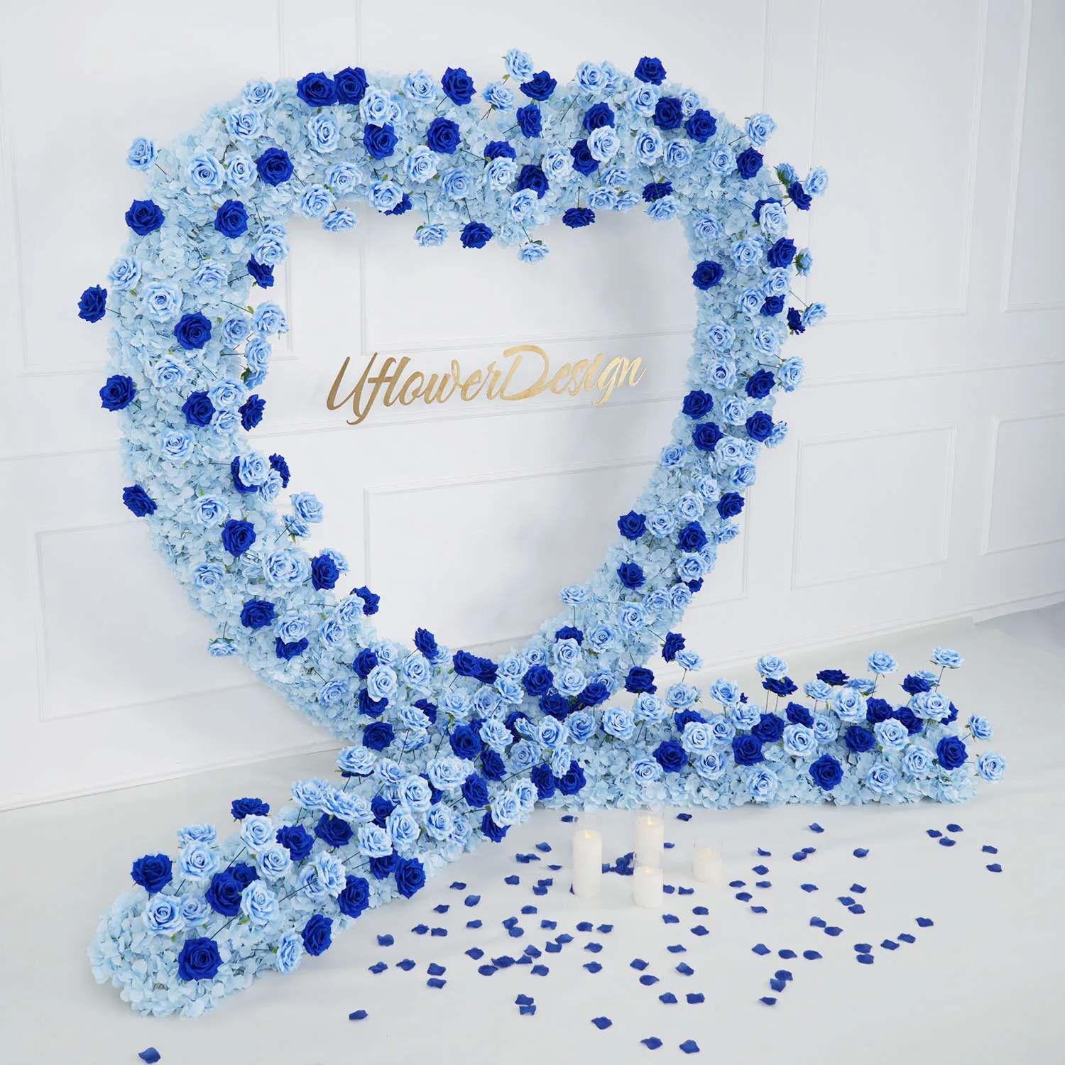 

Uflower Luxury 5D Blue Rose Love Heart-Shaped Arch Flower Wall Party Wedding Backdrop Floral Arrangement Frame Flower Row