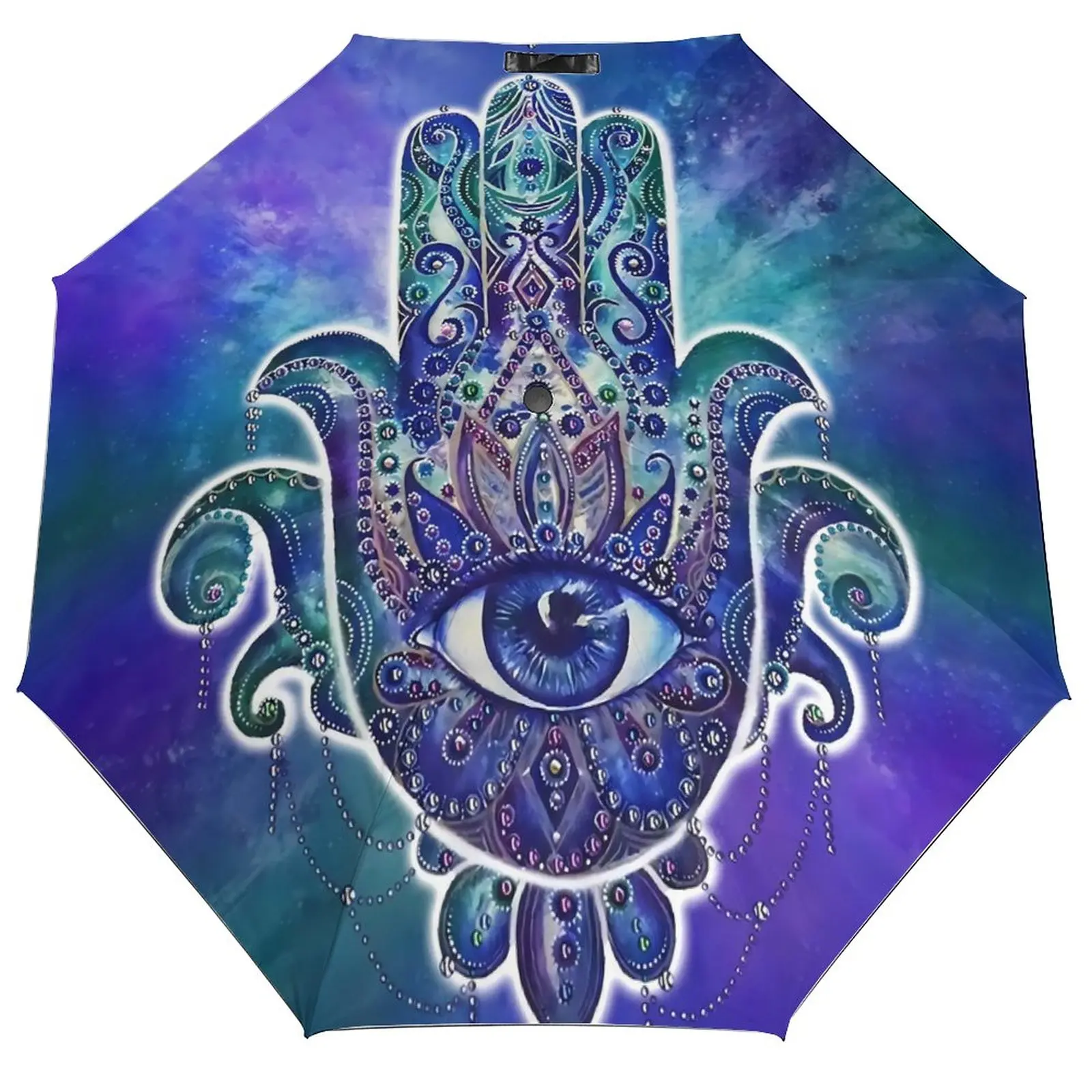 Retro Hamsa Hand Umbrella Colorful Fatima Protection Automatic Umbrella Cheap Print Reinforced Fishing Umbrella