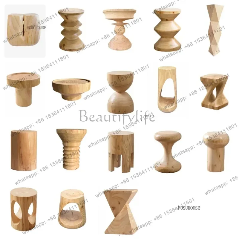 PG Retro Solid Wood Wooden Pier Tea Side Tables Home Stool Hotel Creative Nordic Ornaments Bedside Table Stump Coffee Tabley