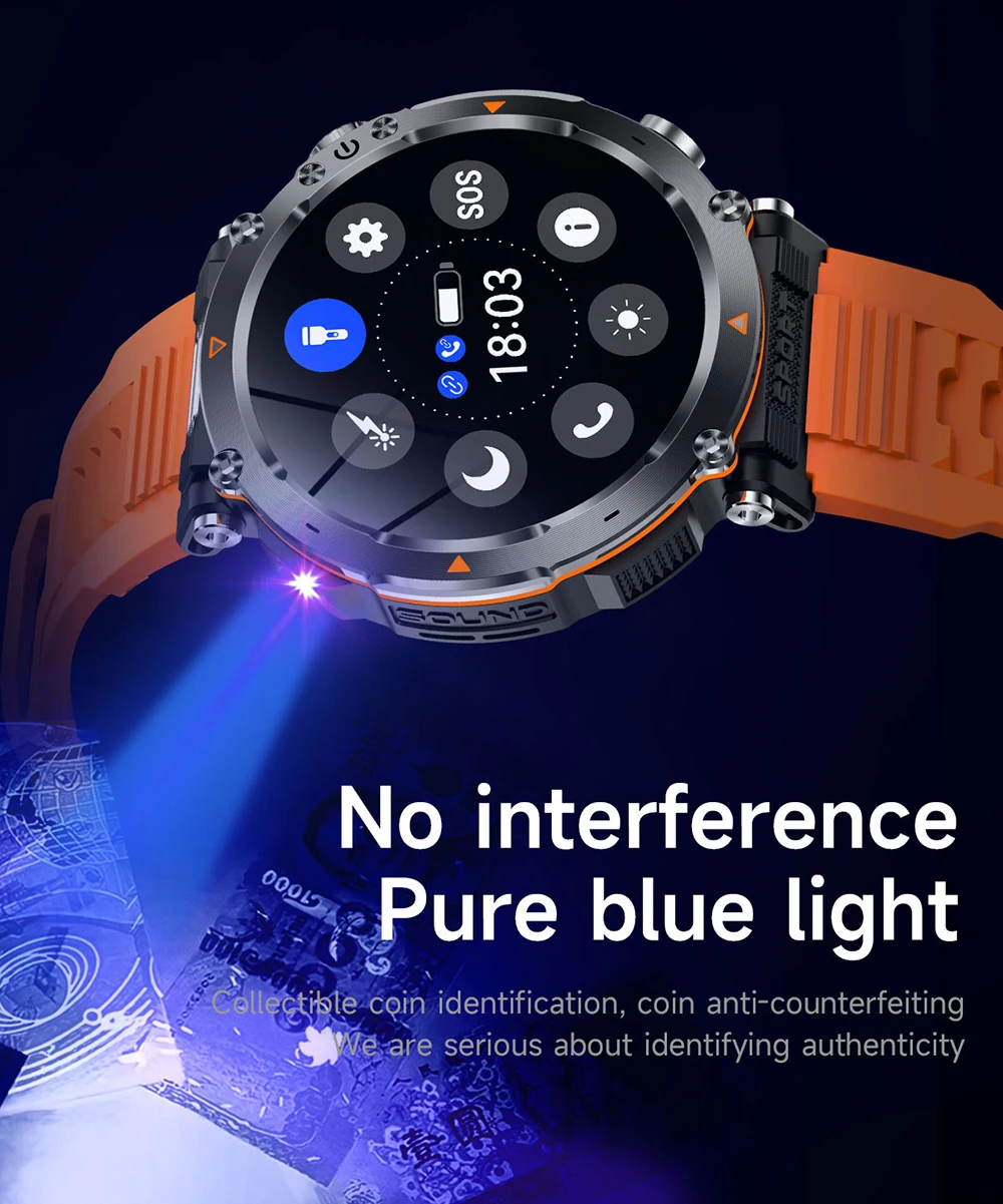 MEVADEN 1,7" großer Bildschirm Outdoor-Sportkompass Smart Watch Bluetooth Anruf Taschenlampe 600mAh Gesundheitsmonitor Smartwatch MD57 – Detail 7