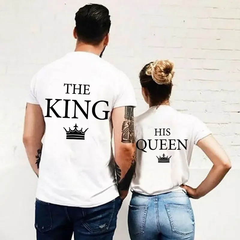 Hot Valentine's Day Lover King and Queen Printed T-Shirts For Women Men Couple Short Sleeve Tee Shirts Round Neck Casual Summer