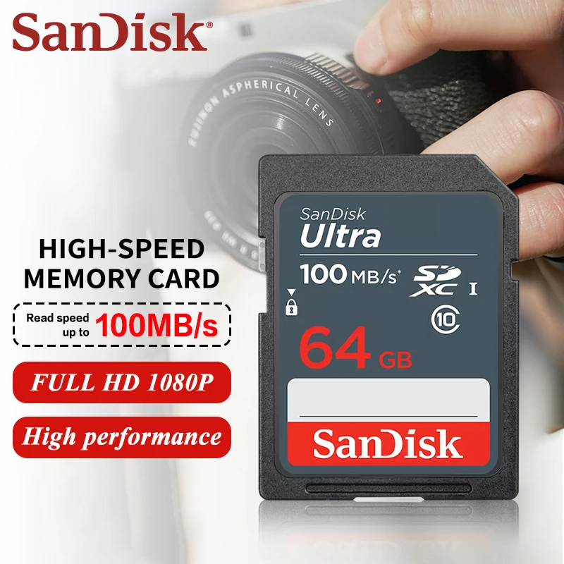 بطاقة ذاكرة SanDisk Ultra SDHC أصلية 100% بسعة 16 جيجابايت و32 جيجابايت وبطاقة ذاكرة SDXC سعة 64 جيجابايت و128 جيجابايت و256 جيجابايت بحد أقصى 100 ميجابايت/ثانية وبطاقة فلاش كاميرا SD بطاقات UHS-I