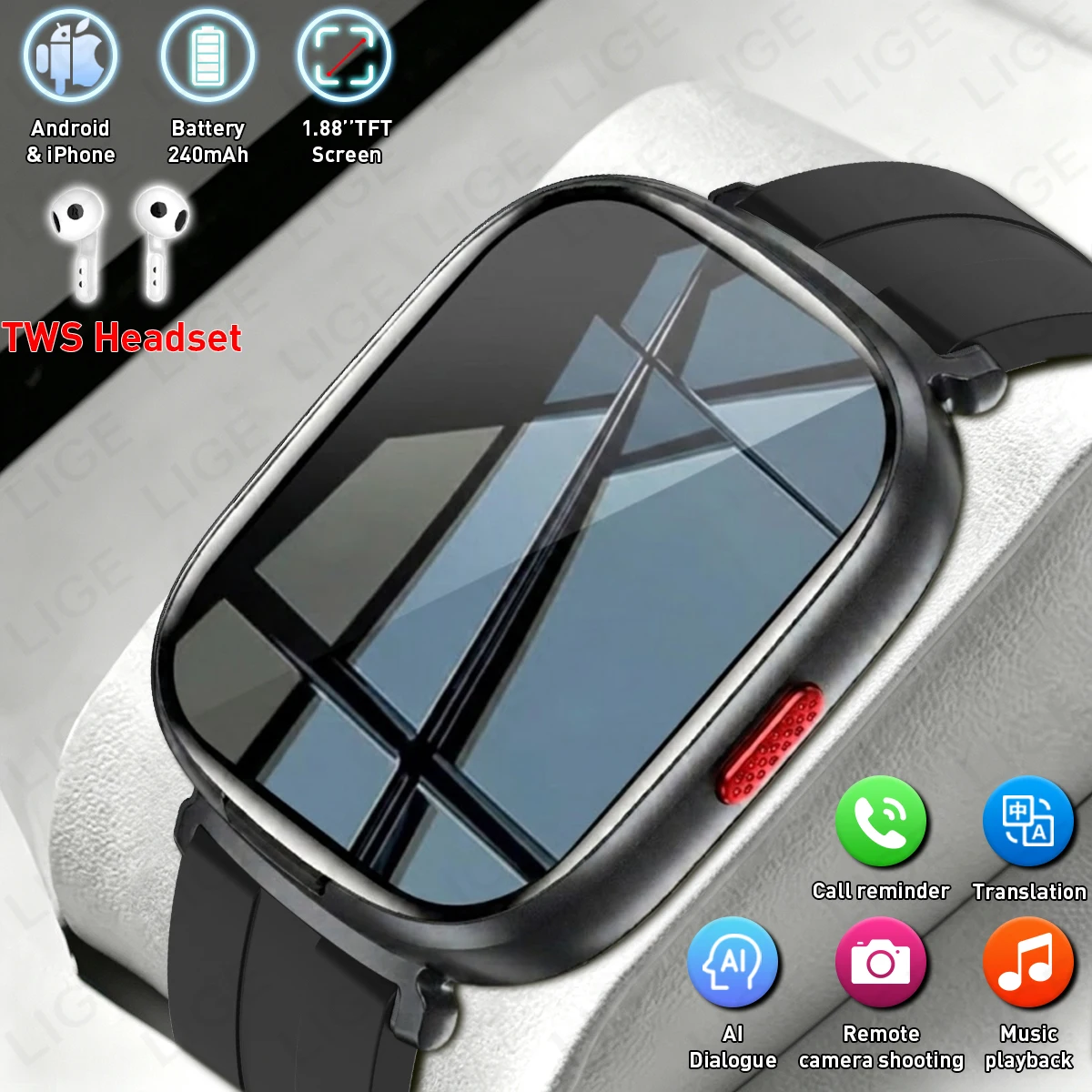 New BT Call Wireless Headphones Watches Translation 2 in 1 Smart Watch Heart Rate Sport Fitness Bracelet TWS Earphone Smartwatch