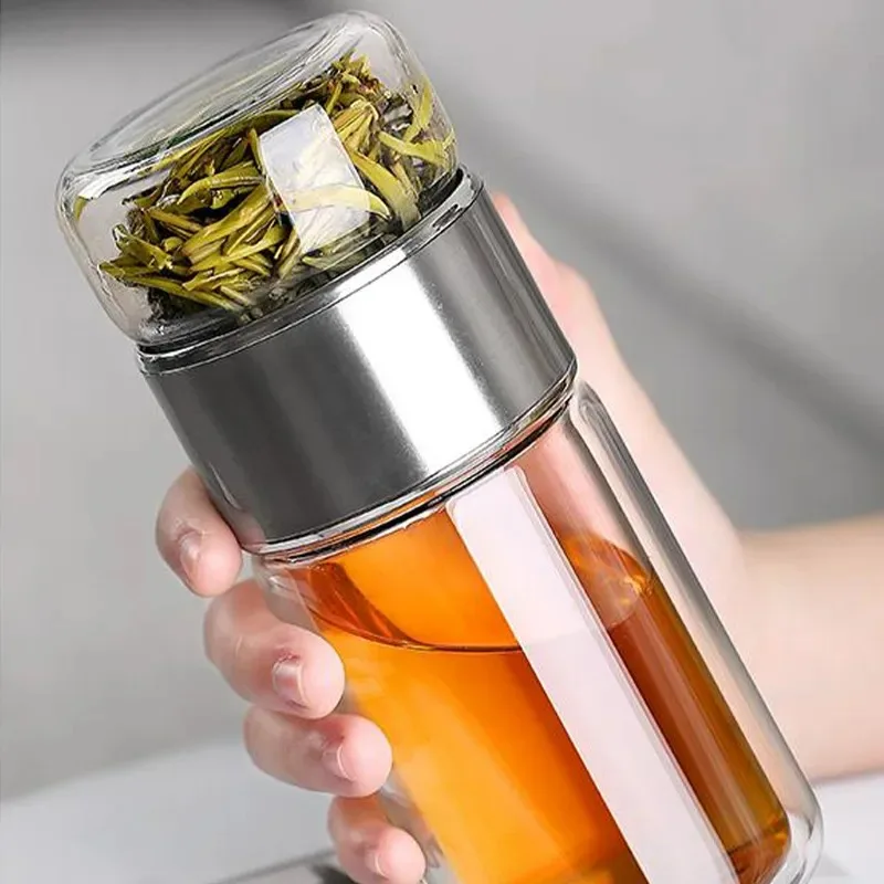 520ML Tea Water Bottle High Borosilicate Glass Double Layer Tea Water Cup Infuser Tumbler Drinkware Water Bottle With Tea Filter