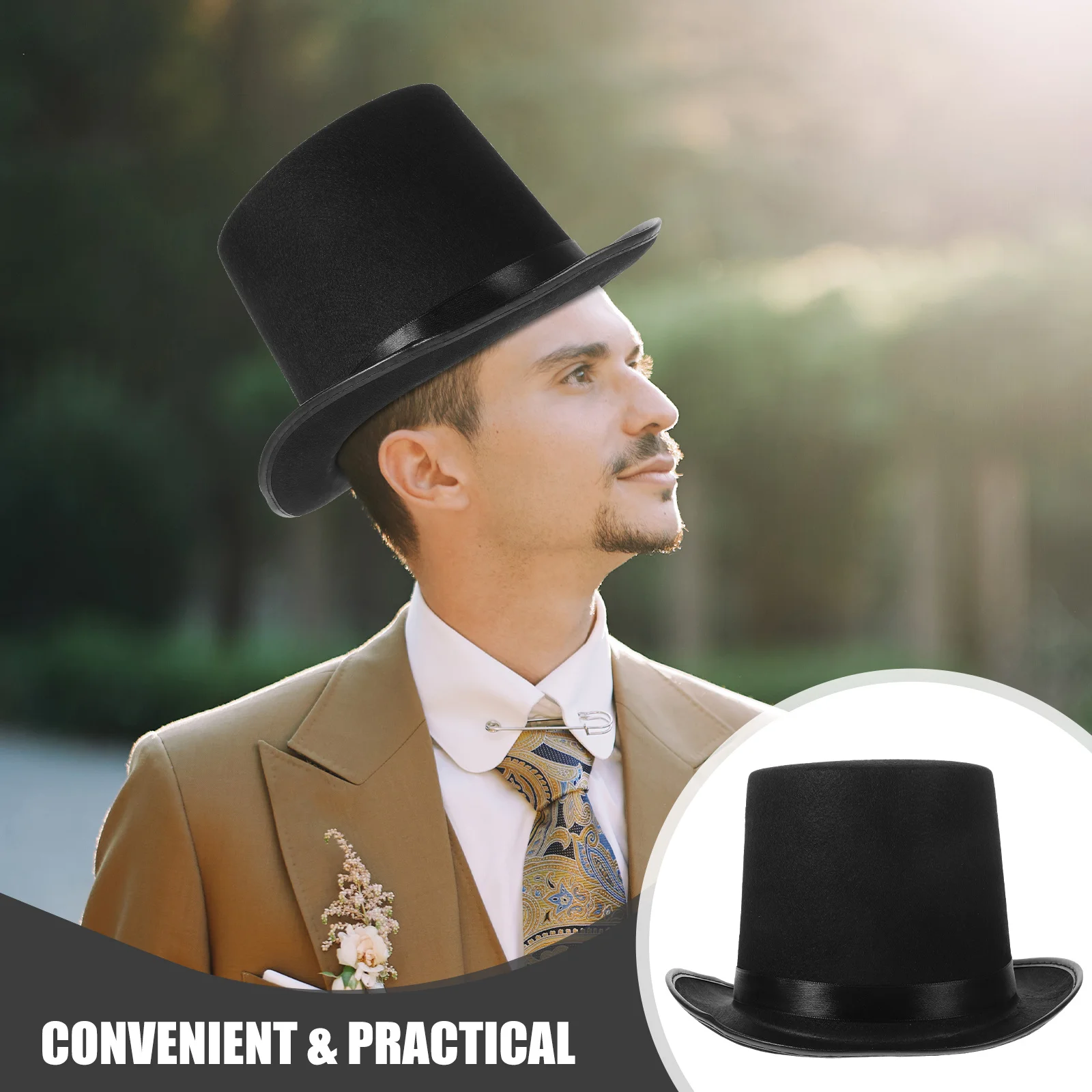 Cappello da mago nero Classico tessuto non tessuto Accessorio per feste in costume Vesti per Halloween Steampunk