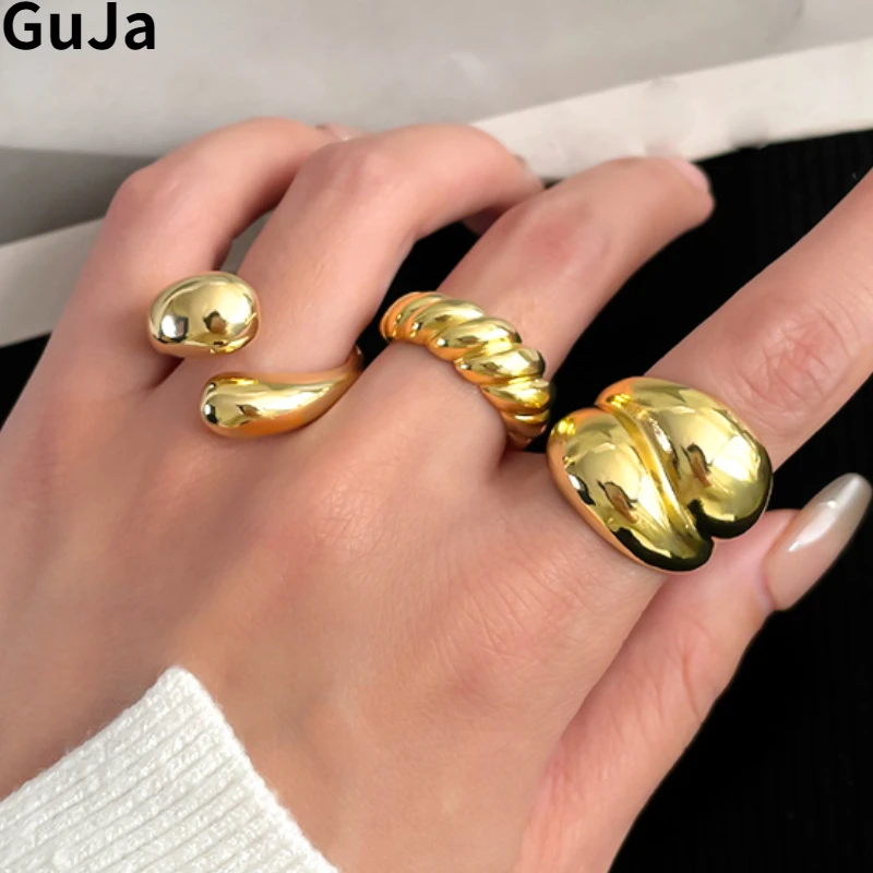 Modern Jewelry Gold Color Silver Plated Metal Minimalist Glossy Wide Open Rings For Women Men Finger Fashion Accessories
