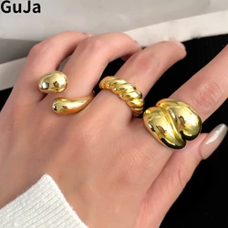 Modern Jewelry Gold Color Silver Plated Metal Minimalist Glossy Wide Open Rings For Women Men Finger Fashion Accessories