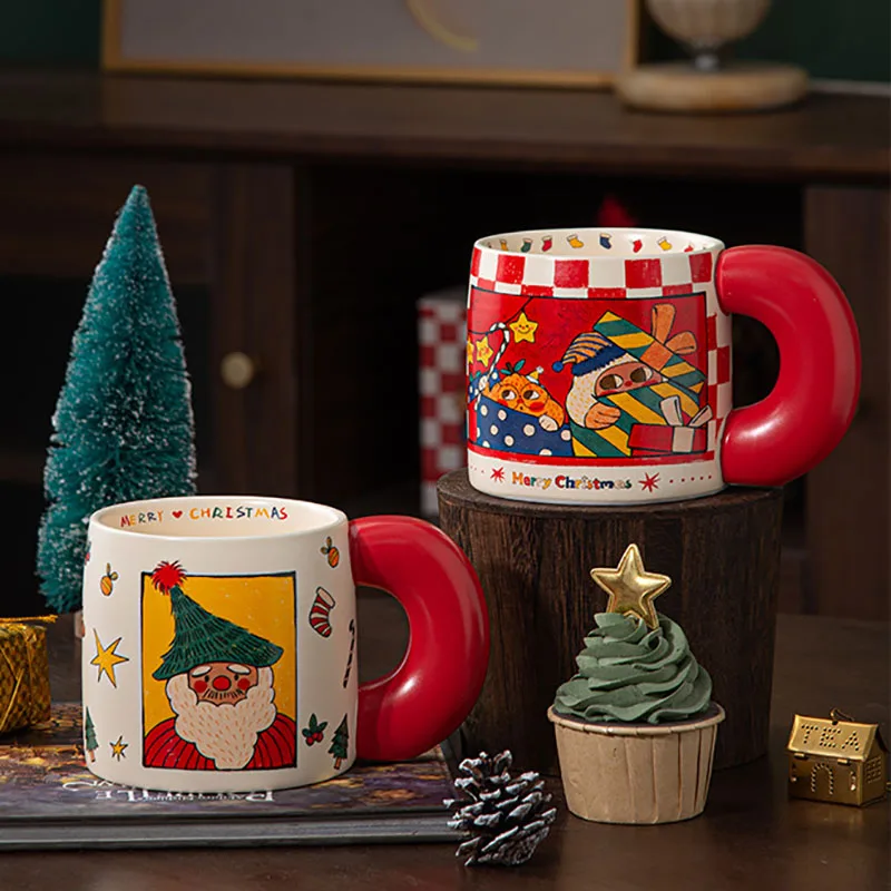 

620ml Santa Claus Cup Cartoon Ceramic Coffee Cup Large Capacity Couple Water Mug Home Breakfast Oat Milk Mug Christmas Gift New