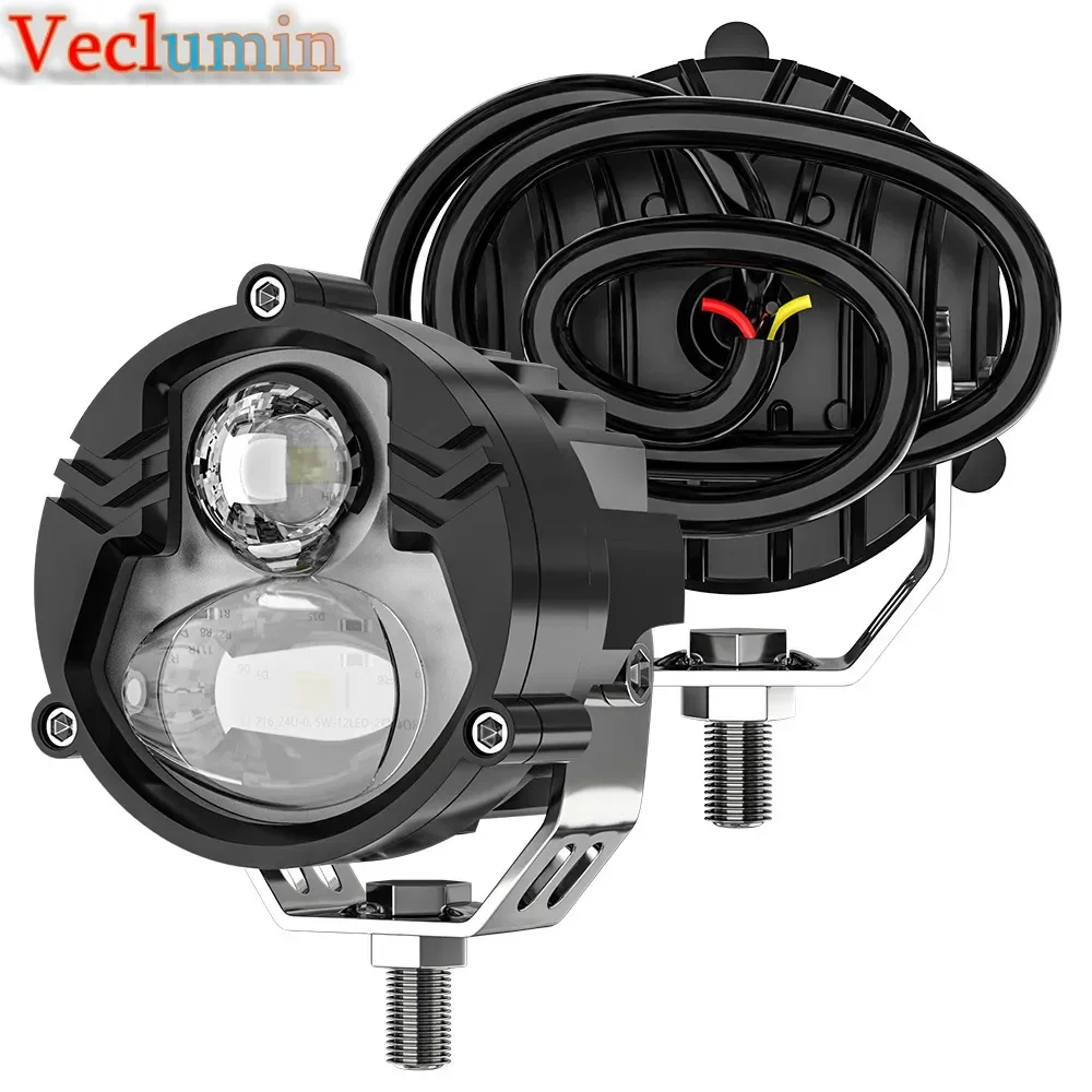 24W Motorcycle High-Power Spotlight Led Two-Color White and Yellow External Spotlight off-Road Vehicle Truck Headlight 6000LM