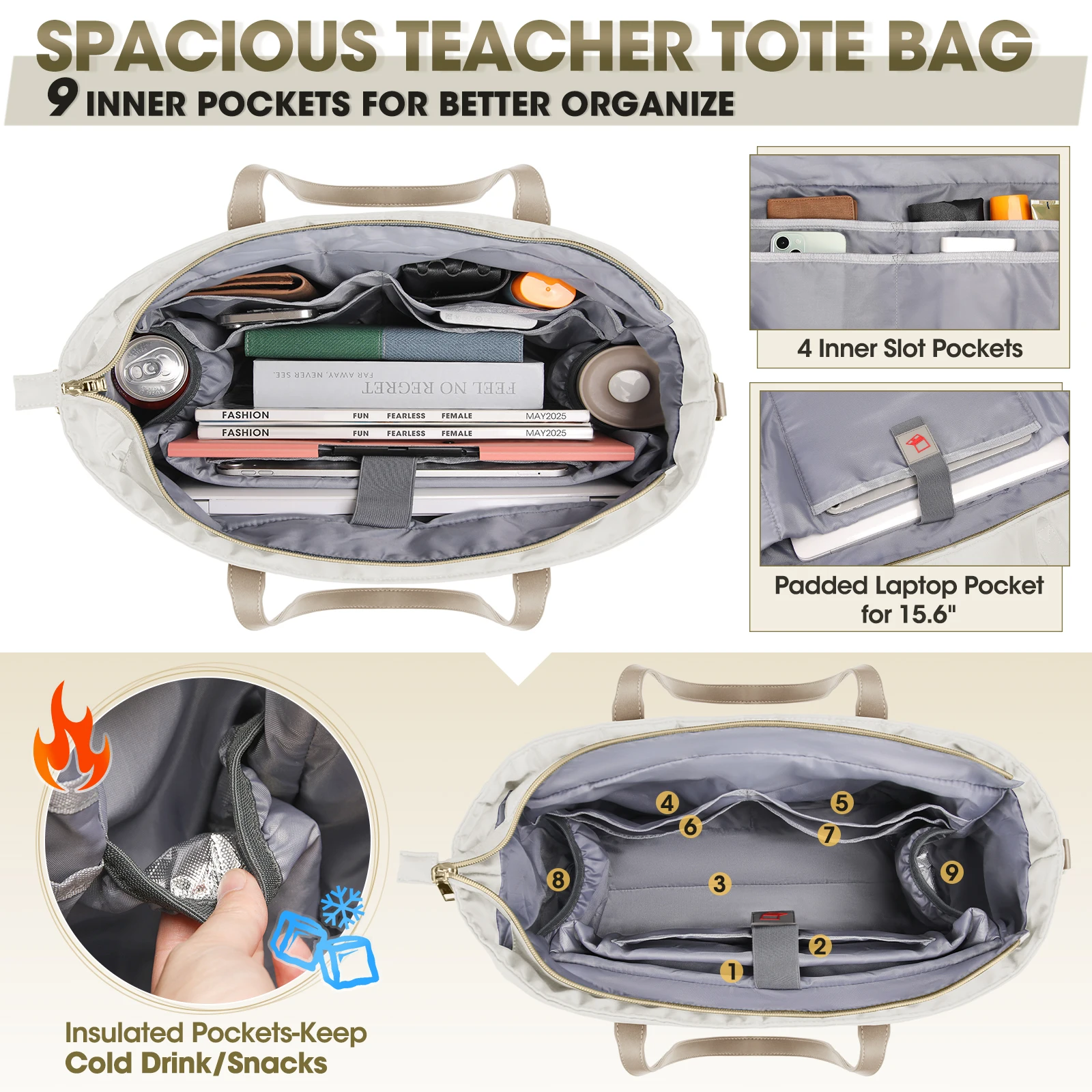 RAINSMORE Tas Laptop untuk Wanita 15.6 Inci Tas Tote Guru Perawat Tas Laptop Kerja Profesional Tas Messenger Komputer