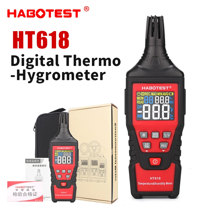 

HABOTEST HT618 Digital Temperature Humidity Meter Thermometer High Precision Measurement Hygrothermograph Handle Type Hygrometer