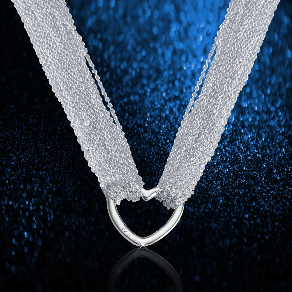 

Noble 925 Sterling Silver Beautiful Tassel Chain Heart Necklace for Women Fashion Luxury Designer Jewelry Party Wedding Gifts