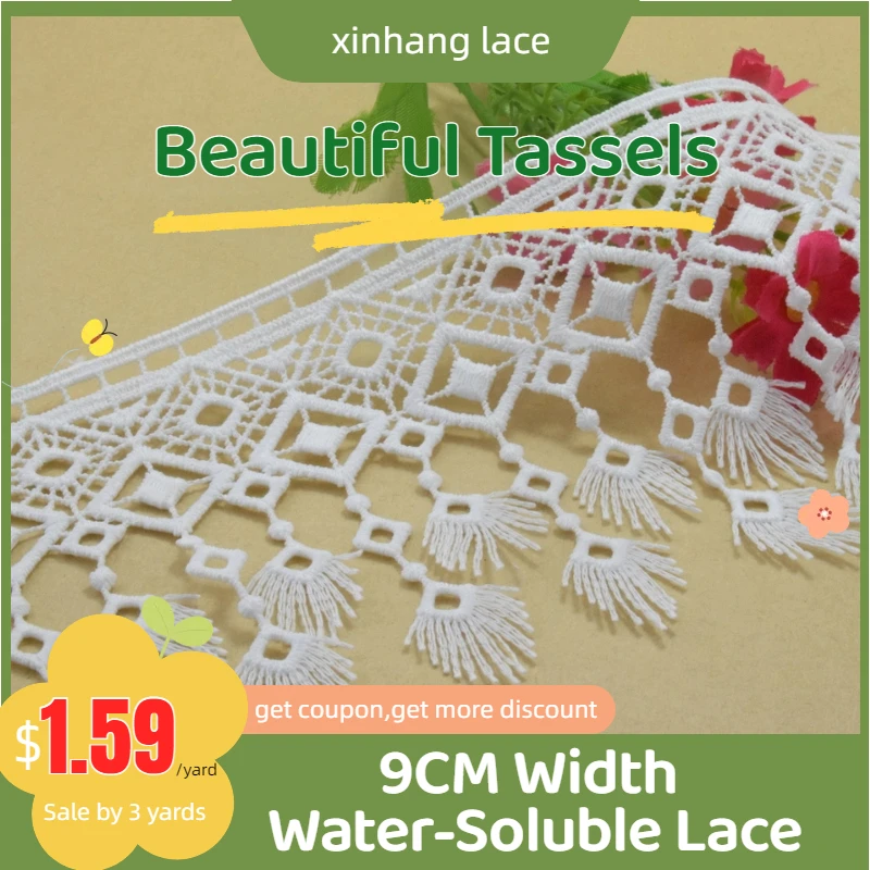 

3yards 9cm white polyester embroidery lace french lace ribbon fabric guipure diy trims warp knitting sewing Accessories#3746