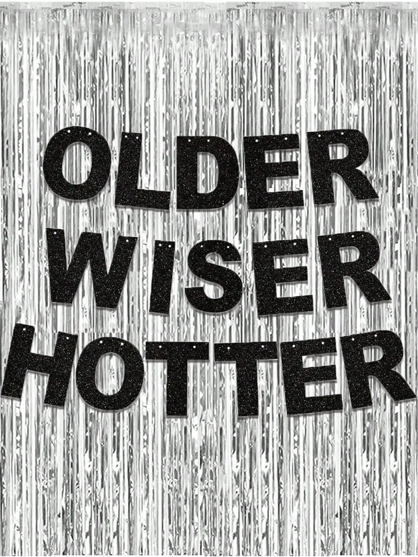 1 Satz Wiser Hotter Flash-Banner, lustiges Geburtstagsbanner, Oldder Wiser Hotter Glitter Black Banner – lustiges Geburtstagsbanner – Detail 6