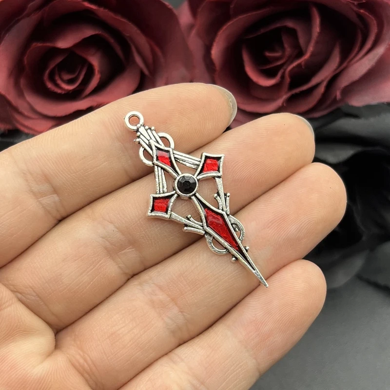 8pcs 48*22mm Alloy Enamel Gothic Satan Cross Witch Charms Pendant Designer Charms Fit Jewelry Making DIY Jewelry Findings