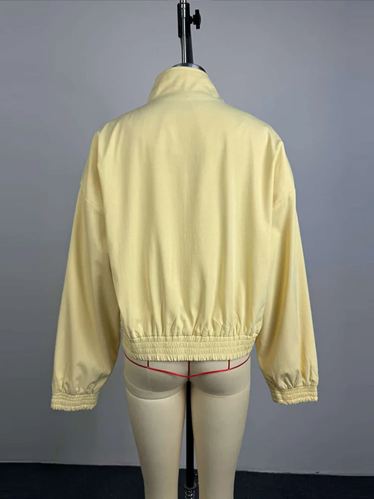 Damenjacken mit Stehkragen, Langarm, Oversize Kurzmäntel, Street-Style mit Laternenärmeln, Gerüschter Loser Mantel, Schicke Neue Oberbekleidung – Detail 4